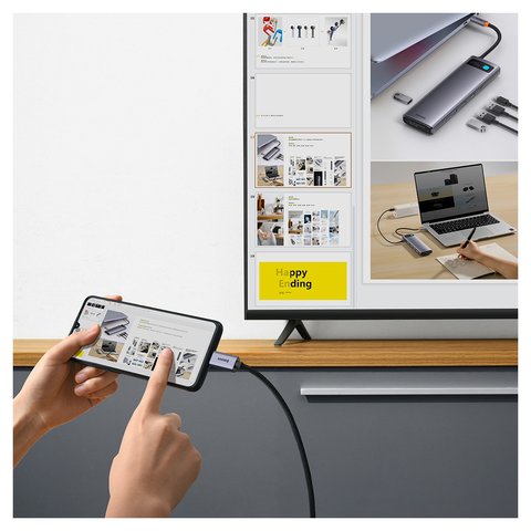 Кабель HDMI Baseus High Definition Series Graphene, USB тип-C, HDMI, 1 м, черный, серый, 4K, #WKGQ010001 Превью 2