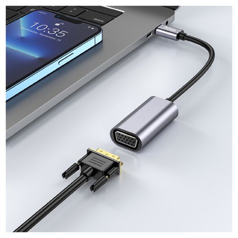 Адаптер Hoco UA21, для проектора, для монітора, VGA, USB тип-C, сірий, #6931474784100 Прев'ю 2