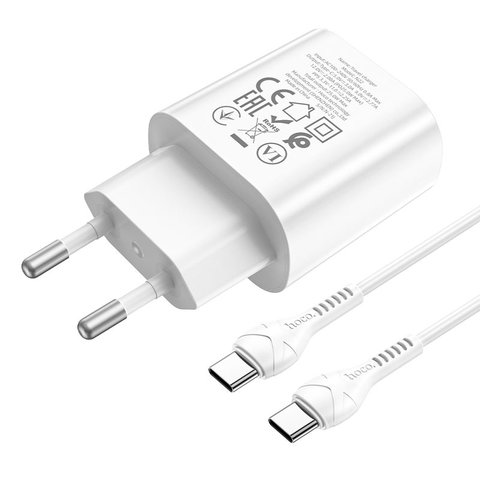 Мережевий зарядний пристрій Hoco N22, 25 Вт, Power Delivery (PD), білий, з кабелем USB тип-C до USB тип-C, 1 порт, #6931474760081 Прев'ю 3