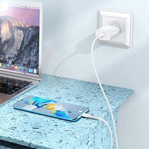 Мережевий зарядний пристрій Hoco N22, 25 Вт, Power Delivery (PD), білий, з кабелем USB тип-C до USB тип-C, 1 порт, #6931474760081 Прев'ю 5