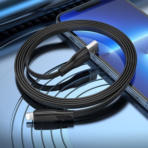 USB кабель Borofone BX85, USB тип-A, Lightning, 100 см, 2,4 А, белый, #6974443387124 Превью 2