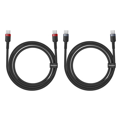 USB кабель Baseus Cafule, 2xUSB тип-C, 200 см, 100 Вт, черный, красный, в нейлоновой оплетке, 2 шт., #P10318306003-01 Превью 1