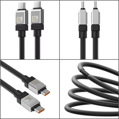 USB Cable Baseus Coolplay Series, (2xUSB type-C, 200 cm, 100 W, black, silicone) #CAKW000301 Preview 1