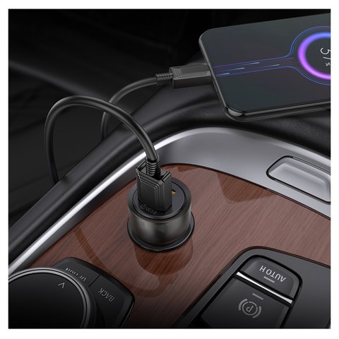 Автомобильное зарядное устройство Hoco Z52, черное, Power Delivery (PD), с micro-USB кабелем тип-В, 38 Вт, 2 порта, 12-24 B, #6942007601764 Превью 1