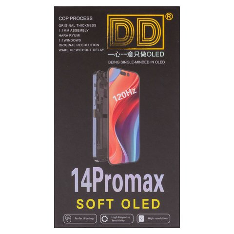 Pantalla LCD puede usarse con iPhone 14 Pro Max, negro, con marco, HC, sin error, (OLED), DD-OLED OEM soft, 120Hz, diagnosable Vista previa  2