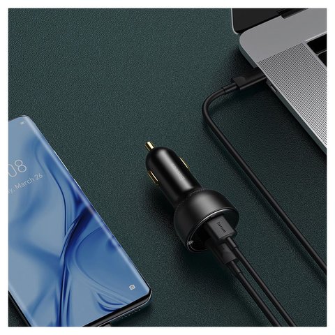Автомобильное зарядное устройство Baseus Superme Digital Display PPS, черное, Quick Charge, с дисплеем, 100 Вт, 2 порта, 12-24 B, #CCZX-01 Превью 2