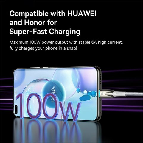 USB кабель Baseus Glimmer, USB тип-C, USB тип-A, 100 см, 100 Вт, белый, в нейлоновой оплетке, #CADH000402 Превью 3