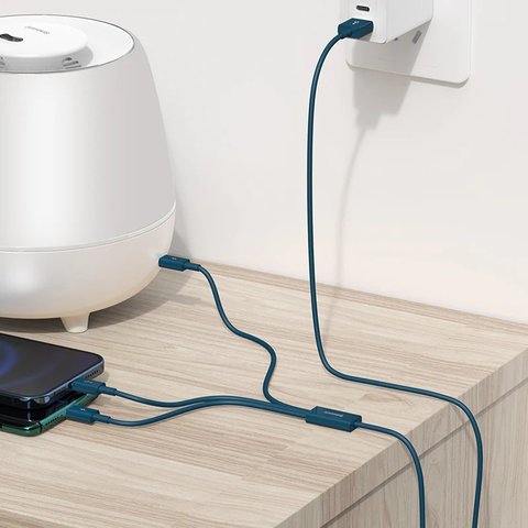 USB кабель Baseus Superior, USB тип-C, USB тип-A, micro-USB тип-B, Lightning, 150 см, 3,5 А, синий, силиконовый, 3 в 1, #CAMLTYS-03 Превью 1